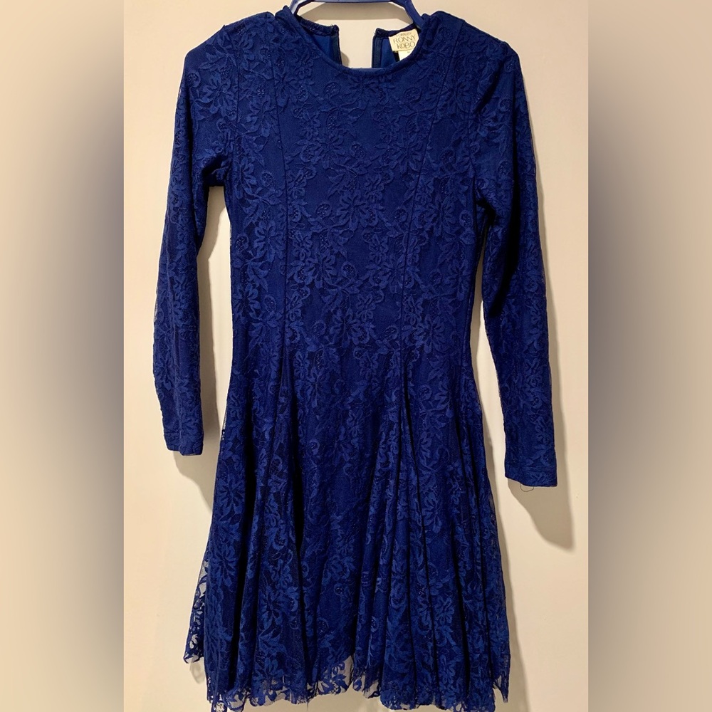 Torn by Ronny Kobo Royal Blue Long Sleeve Lace Fit & Flare Dress